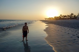 Sunset swim in the surf