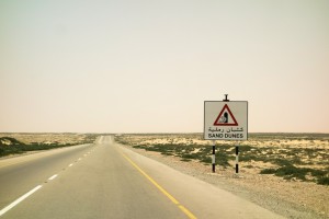 Entering the sands on the coastal road