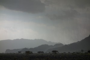 Rain lashing the Omani countryside