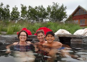 Hitting the hot tub at our cottage