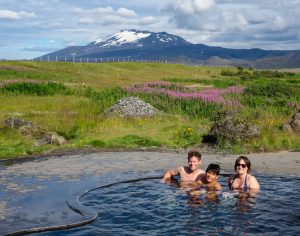 Relaxing in the Viking hot pot at the foot of the Hekla volcano